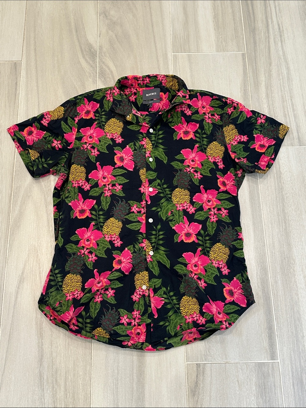 Bonobos Men’s L Slim Fit Black Short-Sleeve Button-Down Pineapple Print